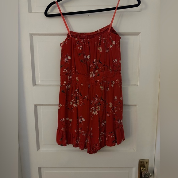 Red Floral Romper Elastic Waist - Picture 5 of 14